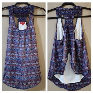 Panhandle Womens Tank Top Size S Red White Blue Pullover Chiffon Open Back